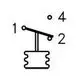 Danfoss SPDT Schalter mit einer Feder und einem Hebel, dargestellt in einem schematischen Diagramm. Schalter ist vergoldet, mit zwei Anschlüssen.